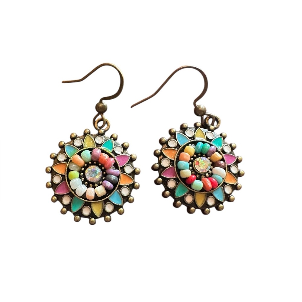 Boho Antique Gold and Multicolored Round Drop Earrings